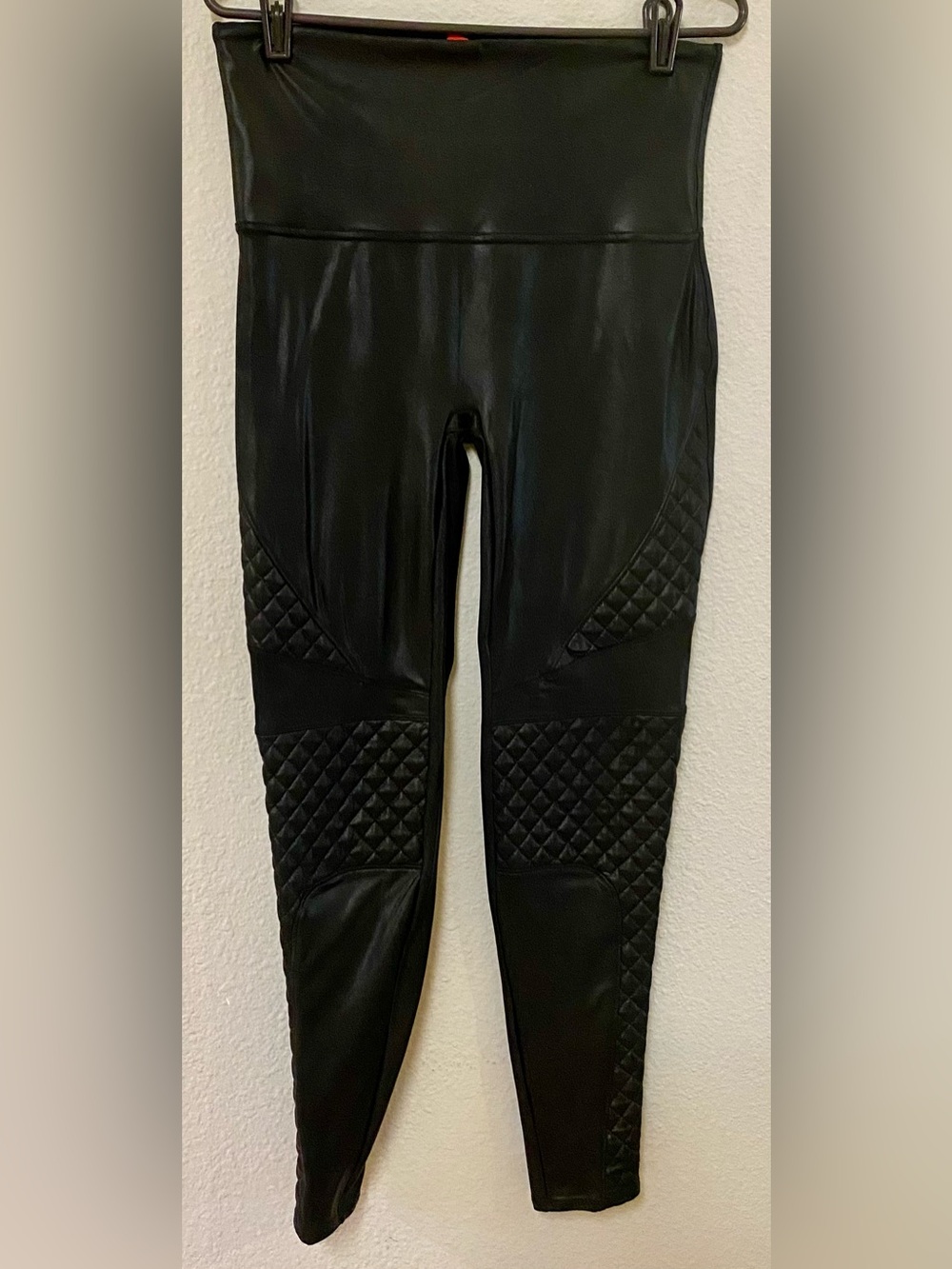 SPANX Black Faux Leather Moto Leggings - Size XL - EUC!